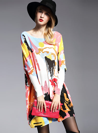 Loose Graffiti Printed Pullover Sweater