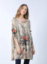 Women Printed Long Loose Sweater