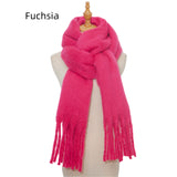 Thick Solid Color Long Tassels Scarf