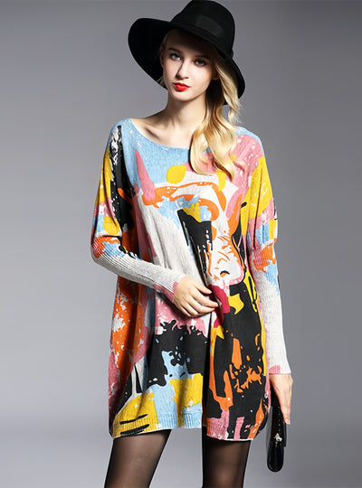 Loose Graffiti Printed Pullover Sweater