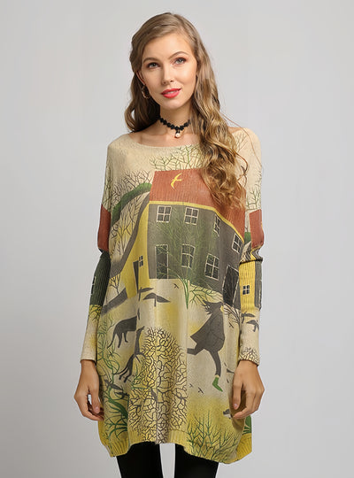 Women's Printed Pullover Loose Plus Size Sweater