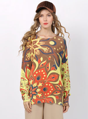 Long Sleeve Round Neck Pullover Print Sweater