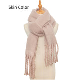 Thick Solid Color Long Tassels Scarf