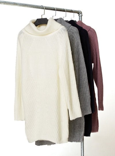 Long-sleeved High-necked Solid Color Sweater