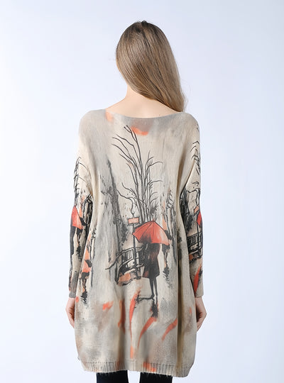 Women Printed Long Loose Sweater