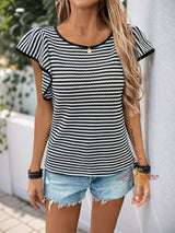 Striped Round Neck Short Sleeve T-shirt Shirt