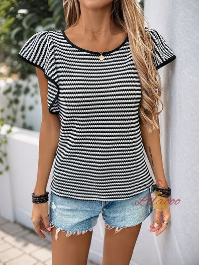Striped Round Neck Short Sleeve T-shirt Shirt
