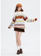 Striped Round Neck Loose Long-sleeved Sweater