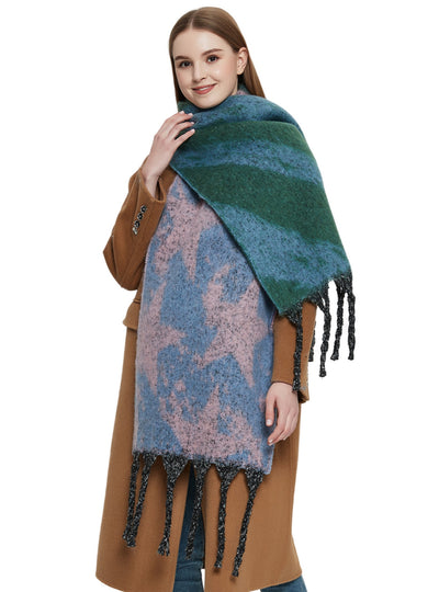 Thick Thick Fringed Five-pointed Star Color Matching Scarf