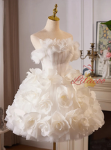 White Tulle 3D Flower Homecoming Dress