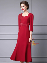 Red Short Sleeve Mother of the Bride Dress