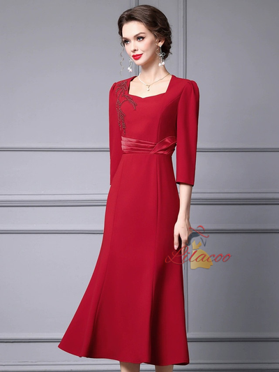 Red Short Sleeve Mother of the Bride Dress