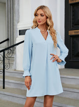 Solid Color V-neck Loose Long Sleeve Dress