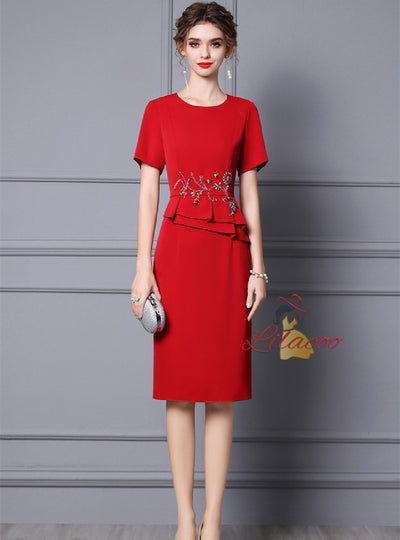 Red Short Sleeve Mother Of The Bride Dress