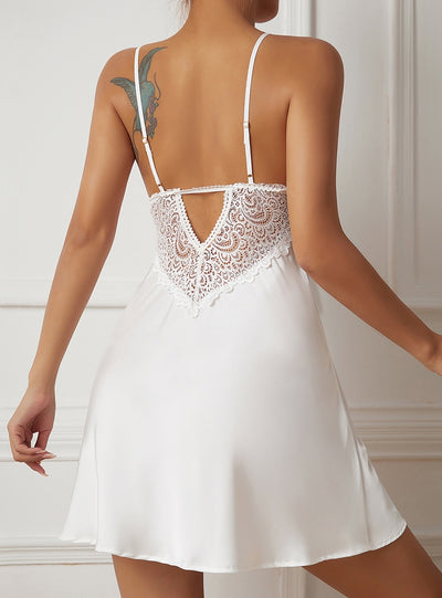 Satin Lace Stitching Suspender Nightdress Pajamas