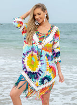Sexy Printed Floral Fringed Beach Bikini Cover Up