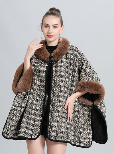 Wool Padded Plaid Fringed Knitted Shawl