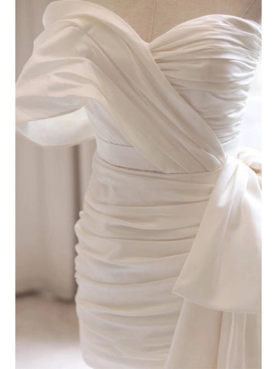 White Satin Pleats Short Wedding Dress