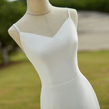 White Mermaid Spaghetti Straps Back Wedding Dress