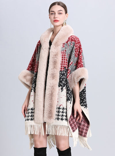 Hooded Shawl Cloak Jacquard Knit Cardigan Coat