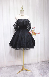 Black Lace Strapless Homecoming Dress
