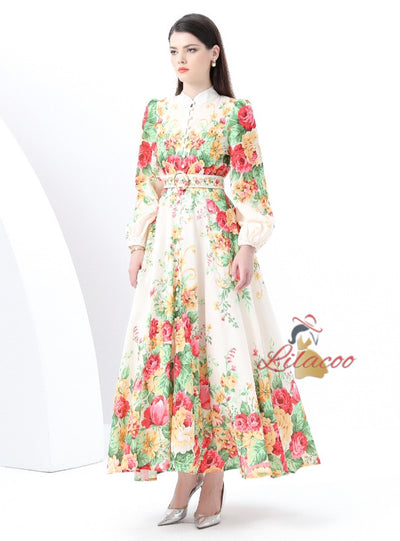 Palace Printed Breasted Lantern Sleeve Dress