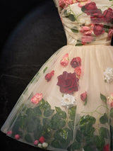 Champagne Tulle Flower Homecoming Dress