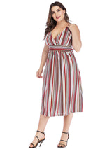 V-neck Striped Waist Slim Dress