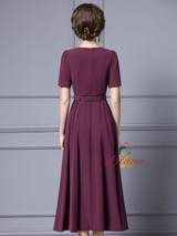 Black Short Sleeve Crystal Belt Mother Of The Bride Dress