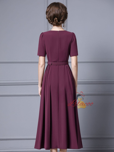 Black Short Sleeve Crystal Belt Mother Of The Bride Dress