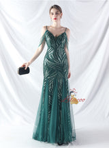 Spaghetti Straps Sequins Beading Prom Dress