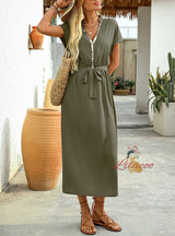 Casual Sequined V-neck Slim Solid Color Dress