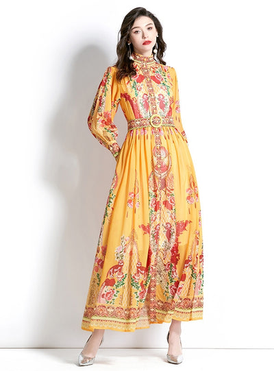 Palace Lantern Sleeve Long Printed Dress