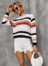 Women Striped Stitching Sweater
