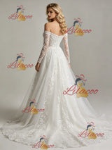 White Tulle Lace Strapless Long Sleeve Wedding Dress