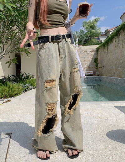 Irregular Hole Denim Pant