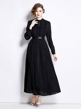 Belt Lace Long Round Neck Long Sleeve Dress