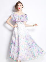 Lotus Leaf Big Swing Beach Split Chiffon Dress