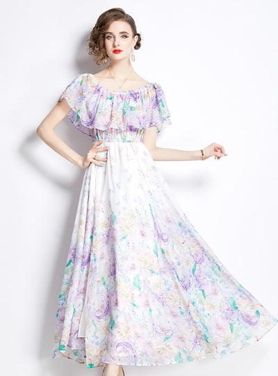 Lotus Leaf Big Swing Beach Split Chiffon Dress