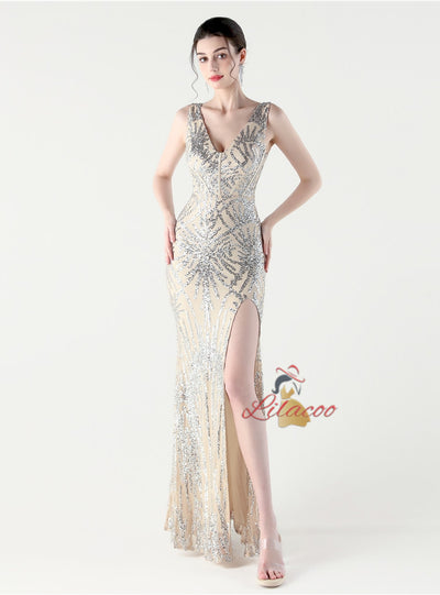 Mermaid Sequins V-neck Prom Dress