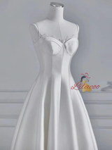 White Satin Spaghetti Straps Wedding Dress