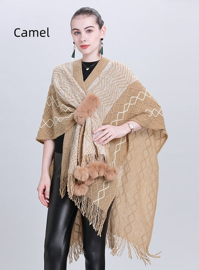 Scarf Wool Ball Knit Cardigan Shawl Cloak