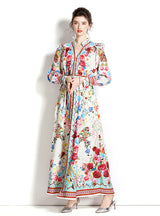 Long-sleeved Palace Lantern Sleeve Printed Dress