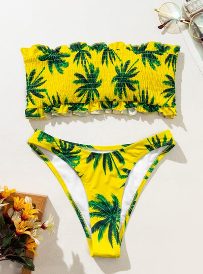 Printed Pleats Two Piece Bikini