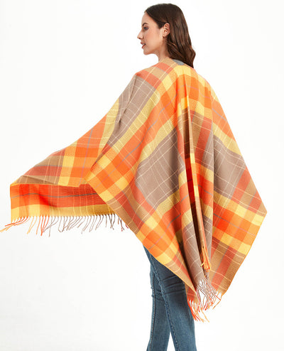 Double-sided Plaid Split Shawl