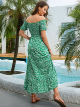 Off the Shoulder Floral Suspender Irregular Dress