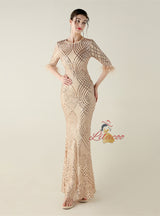 Short Sleeve Mermaid Sequins Prom Dress