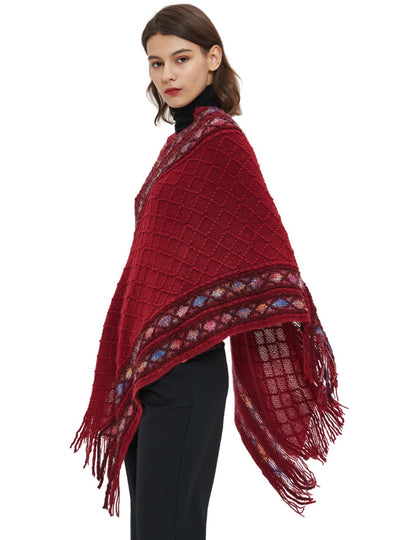 Folk Style Knitted Pullover Cloak Shawl