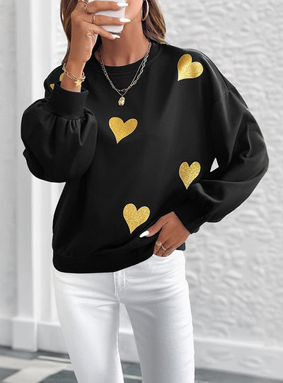 Love Printed Loose Round Neck Long Sleeve Shirt
