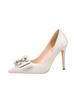 Satin Pointed Pearl Bow High Heels
